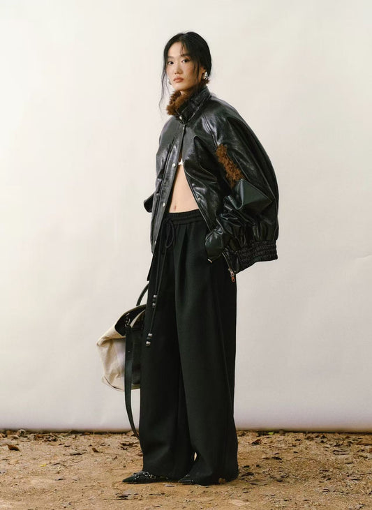 High-Neck Sleeveless PU Cape Jacket