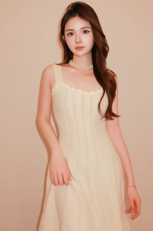 Ivory Square-Neck Knit Dress