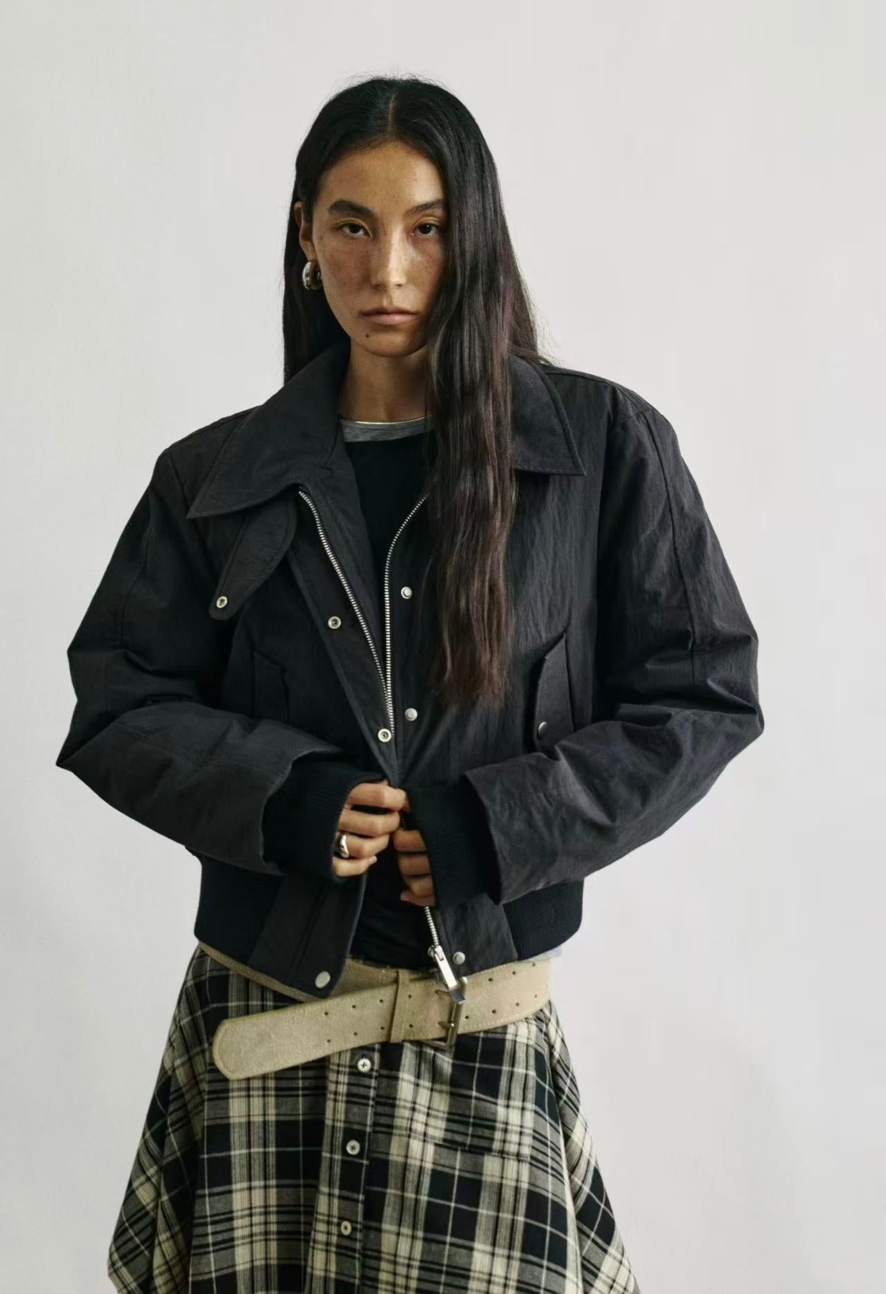 Stand-Collar Cinched Puffer Jacket