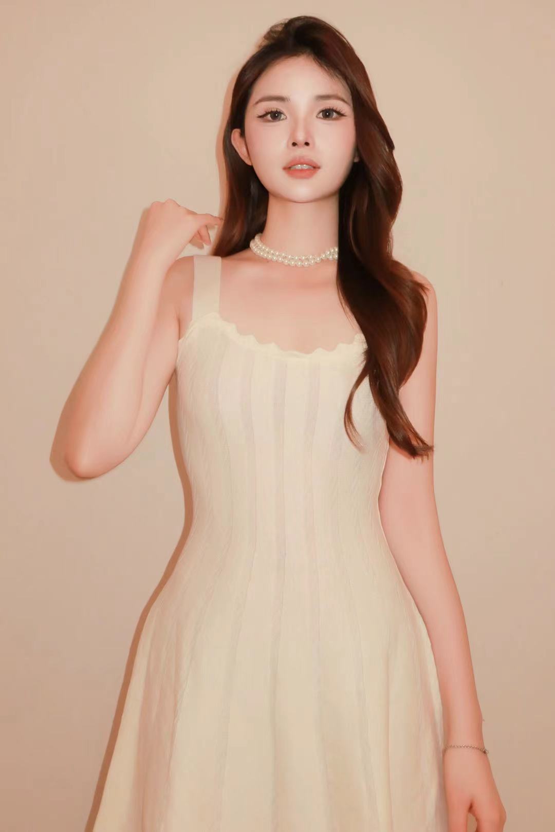 Ivory Square-Neck Knit Dress