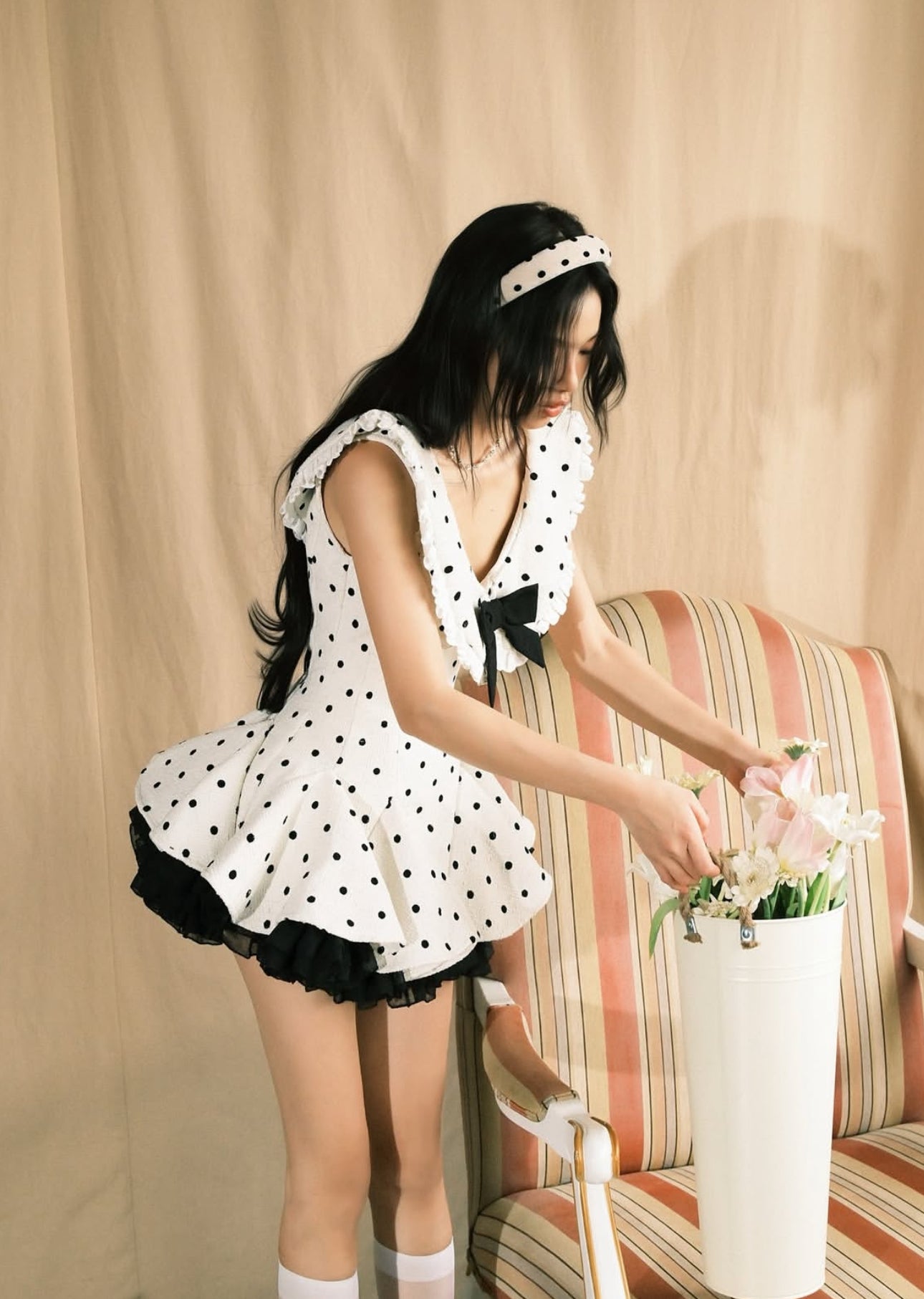 Polka-Dot Ruffle Mini Dress