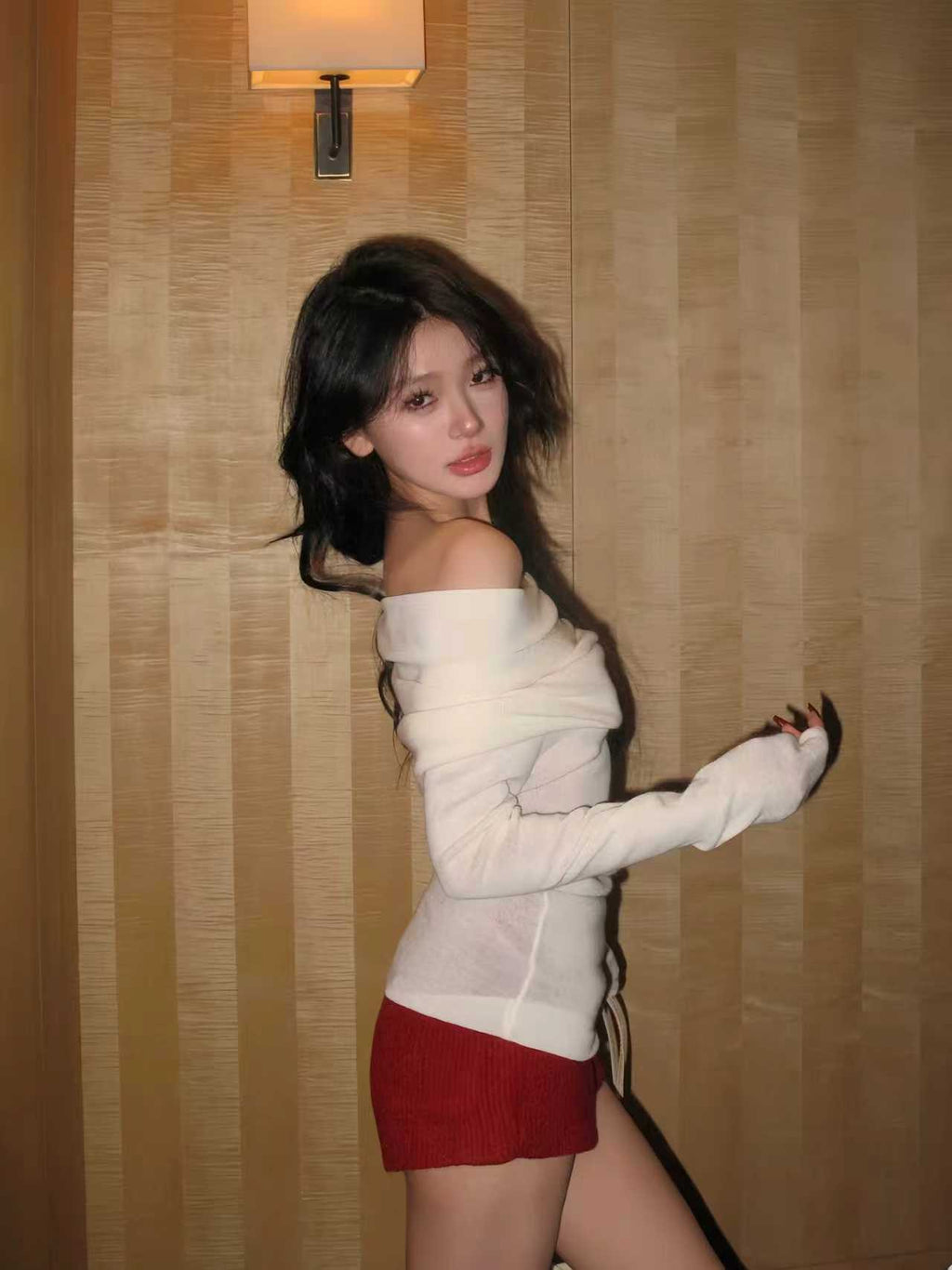 Off-Shoulder Draped Knit Top