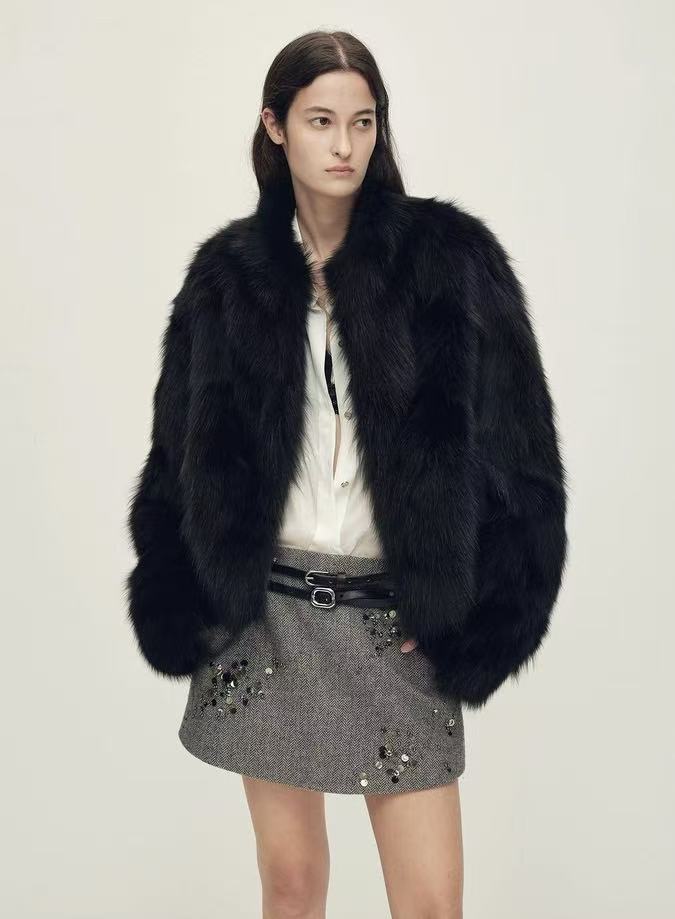 Black Raccoon-Trim Coat