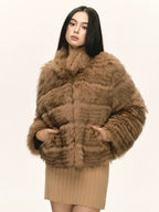 Amber Fox Fur Carved-Stripe Coat with High Collar — SAGA Certified