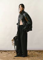 High-Neck Sleeveless PU Cape Jacket