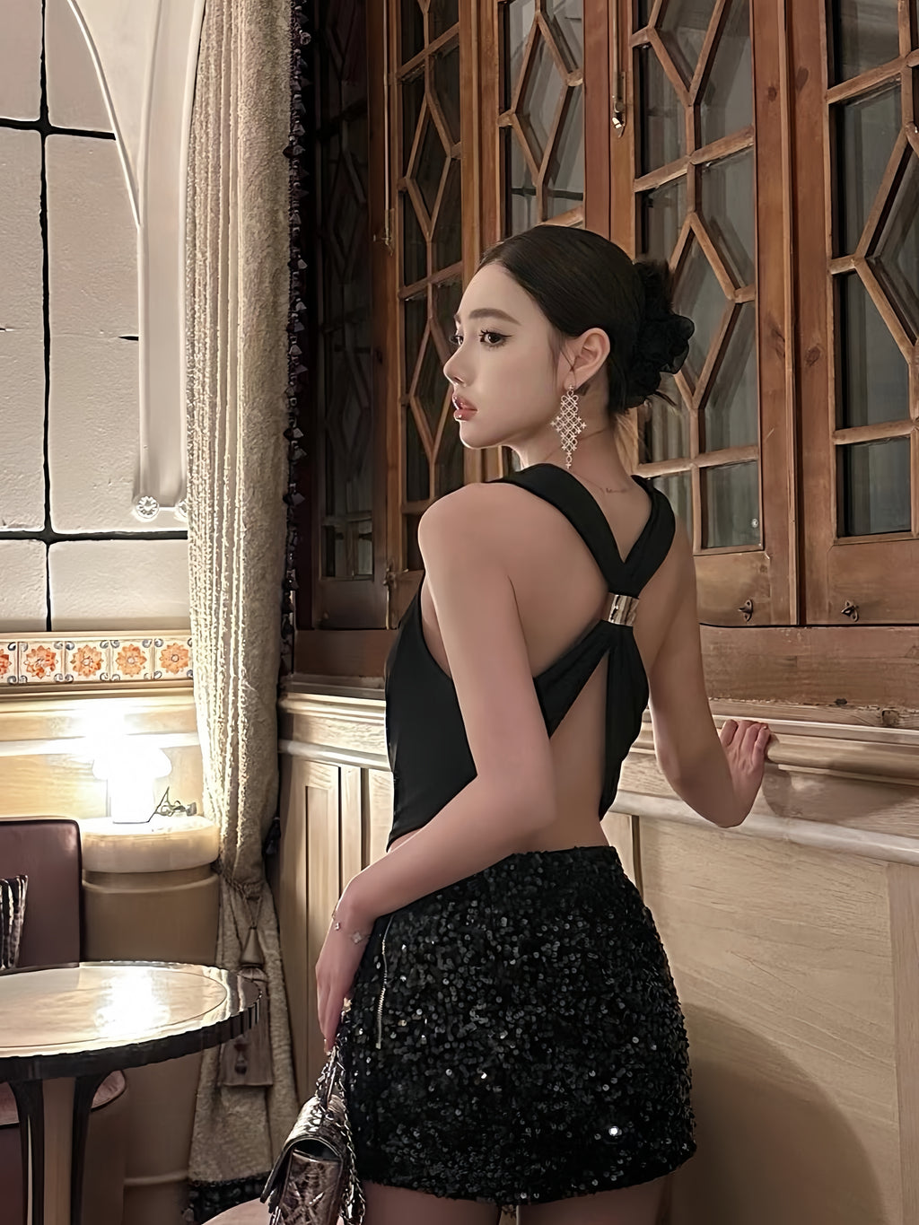 Satin Halter Top & Sequin Mini Skirt Set