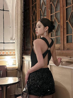 Satin Halter Top & Sequin Mini Skirt Set