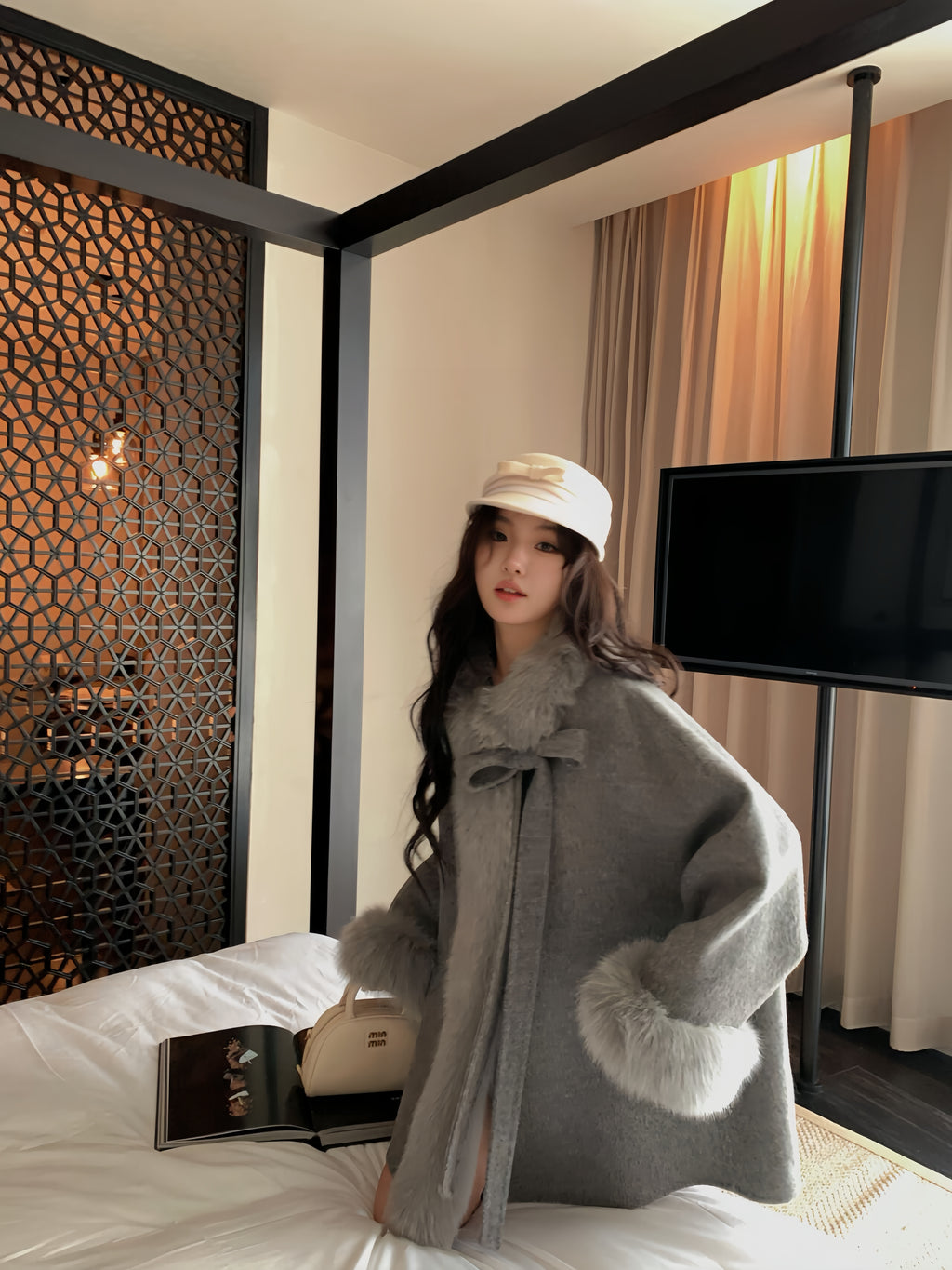 Fox Fur Trim Wool Cape Coat