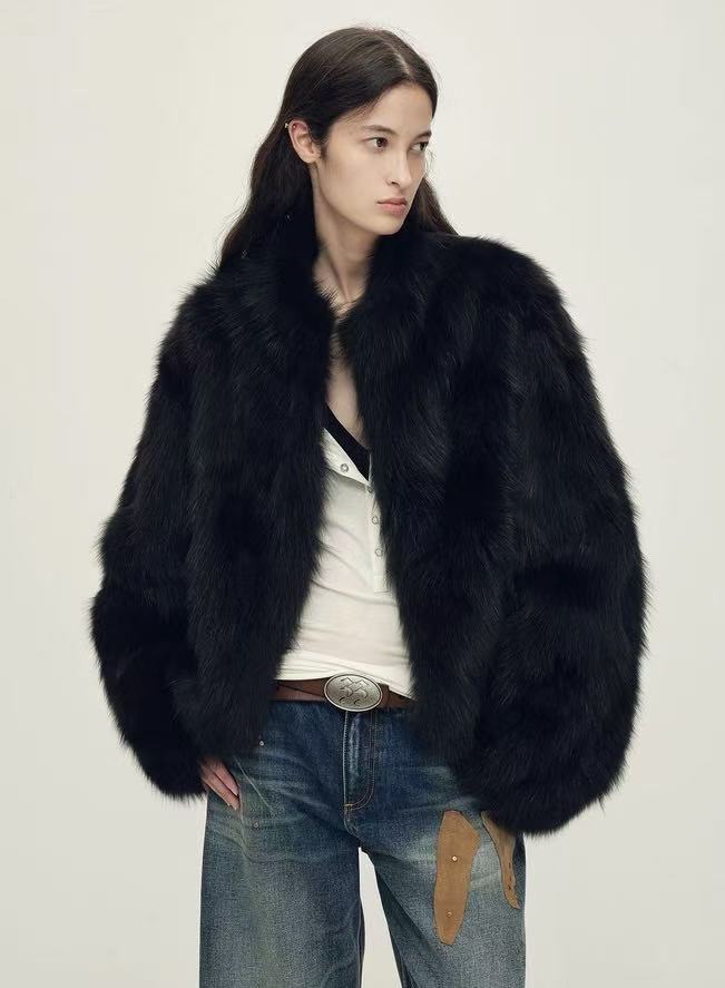 Black Raccoon-Trim Coat