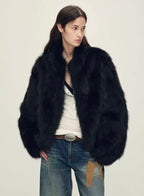 Black Raccoon-Trim Coat