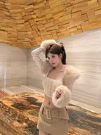 Faux Fur Trim Cropped Two-Piece Top