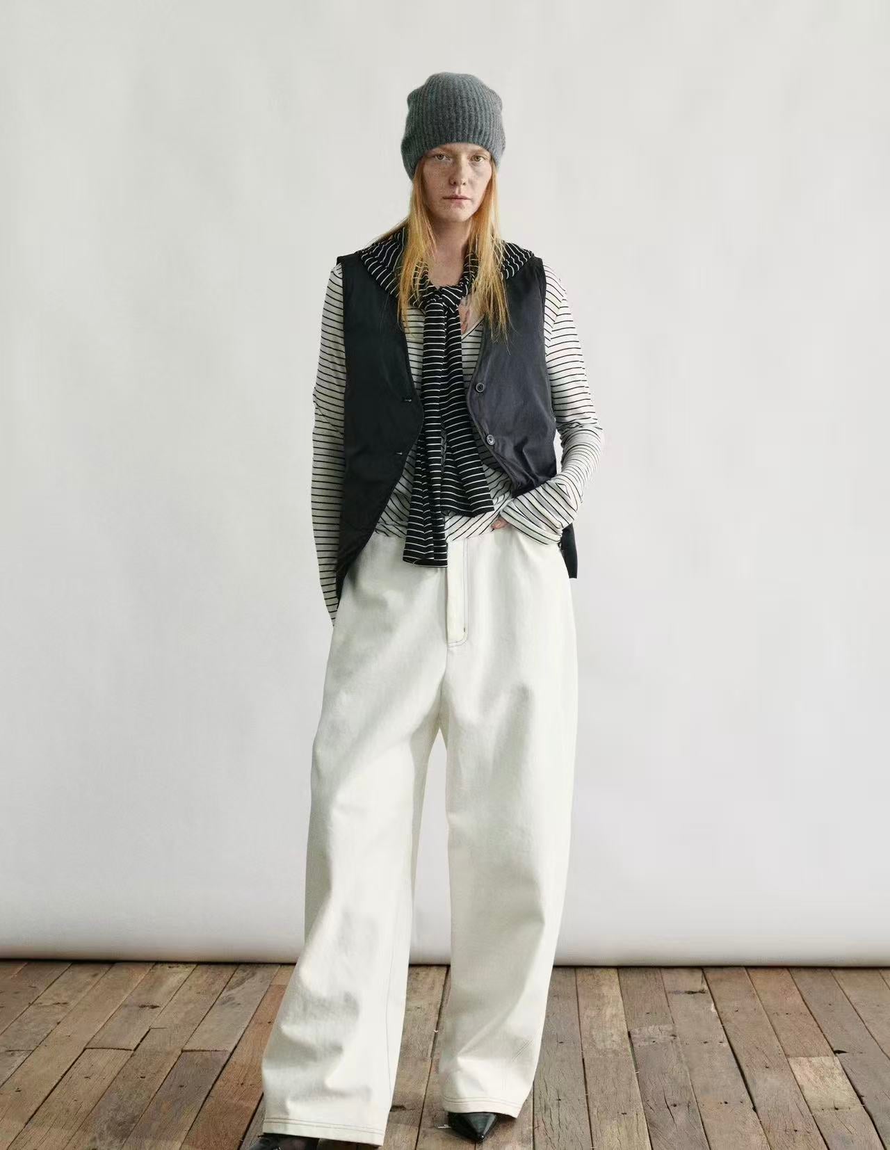 Merino Twist-Front Striped Knit Top