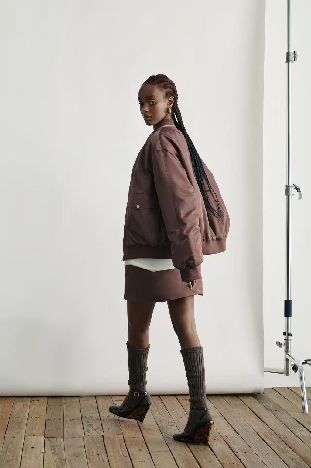 Collarless Puffer Bomber Jacket