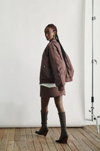 Collarless Puffer Bomber Jacket