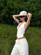 Tailored Halter Vest & Wide-Leg Trousers Set