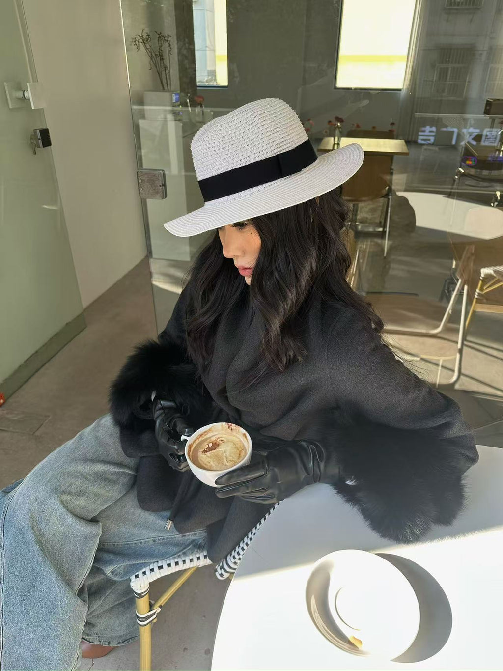 Elegant Fox Trim Wool Jacket