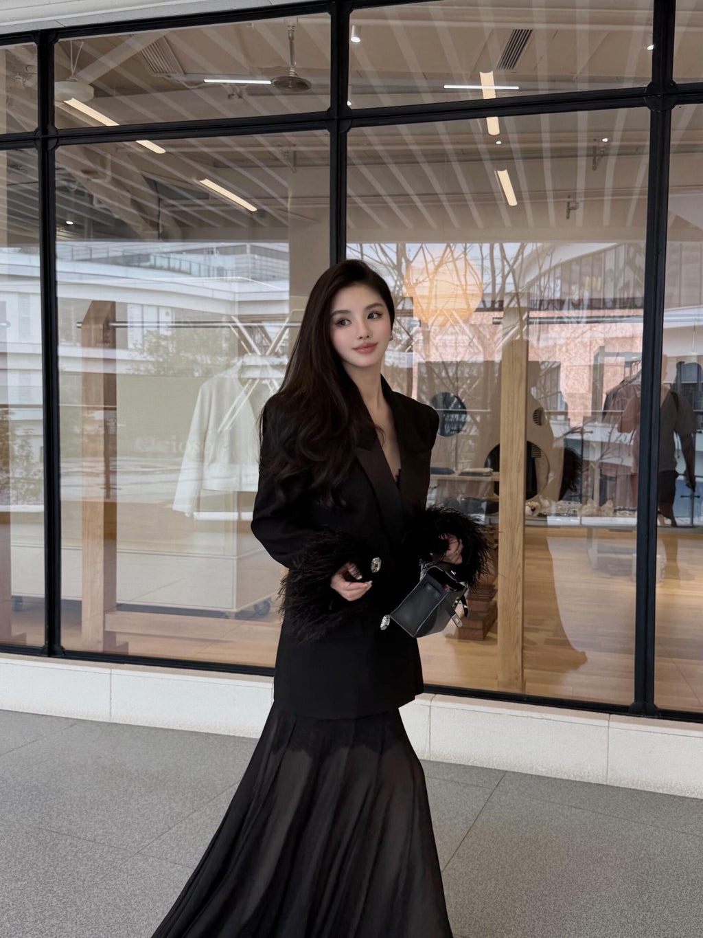 Feather-Cuff Tailored Blazer