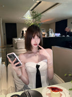 Strapless Corset Top with Contrast Tie