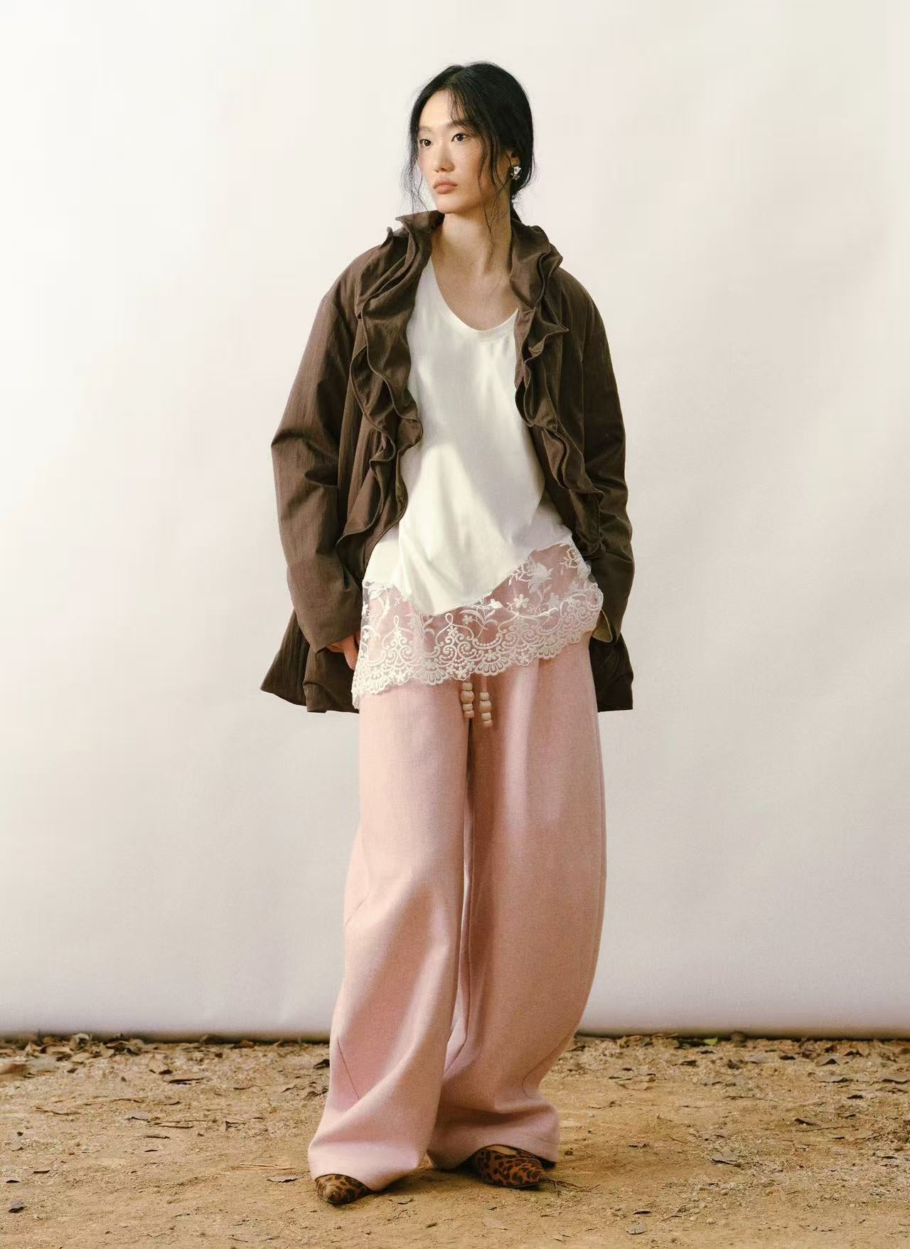 Ruffle-Trim Lightweight Down Jacket