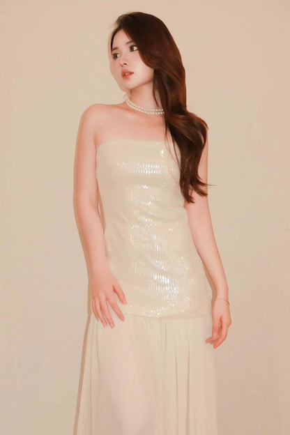 Ivory Sequin Strapless Maxi Dress