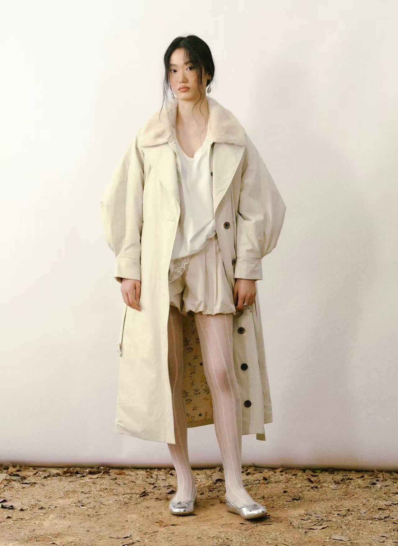 Faux Double-Layer Down Belted Coat