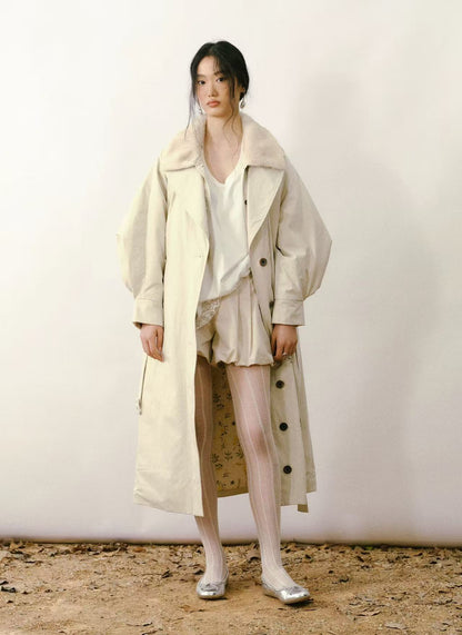 Faux Double-Layer Down Belted Coat