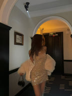 Black Sparkle Halter Mini Dress