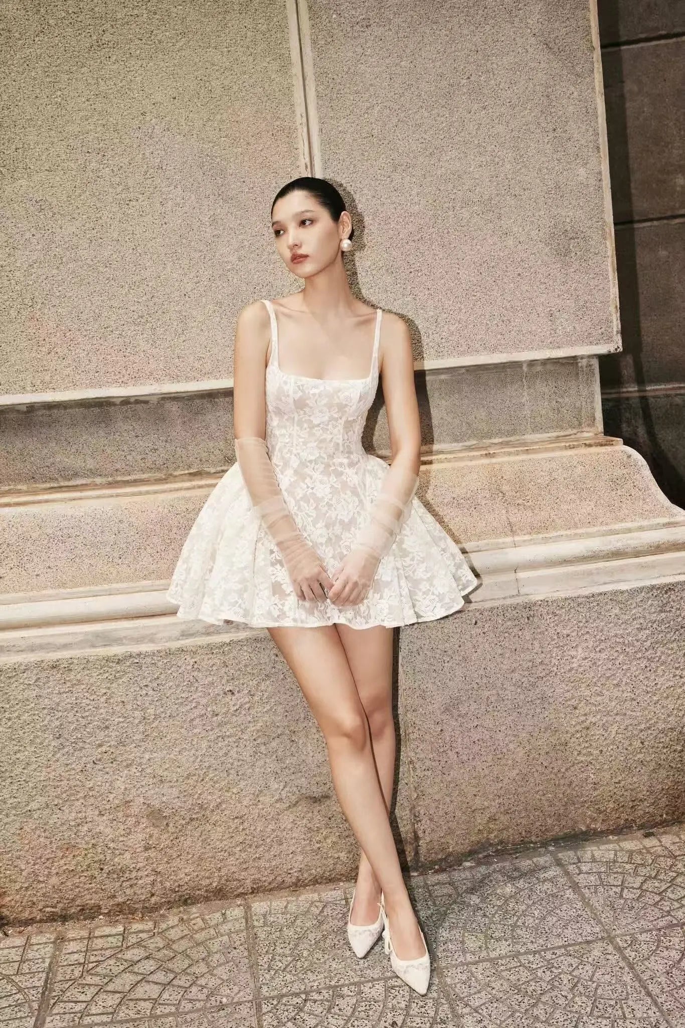 Blanche Lace Corset Mini Dress - Velanocta