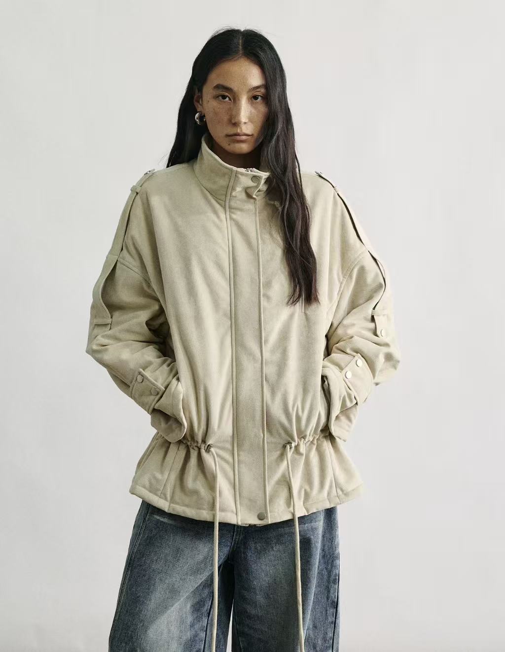 Suede Shield Drawstring Jacket