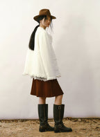 Ruffled V-Neck Quilted Cardigan Jacket