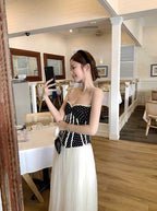 Polka Dot Lace-Trim Corset Cami Top