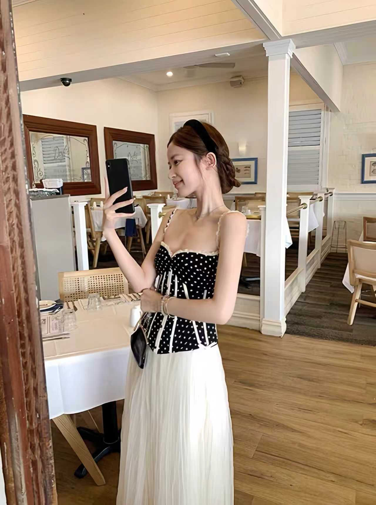 Polka Dot Lace-Trim Corset Cami Top