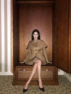 Camel Cape-Style Tailored Trench Coat