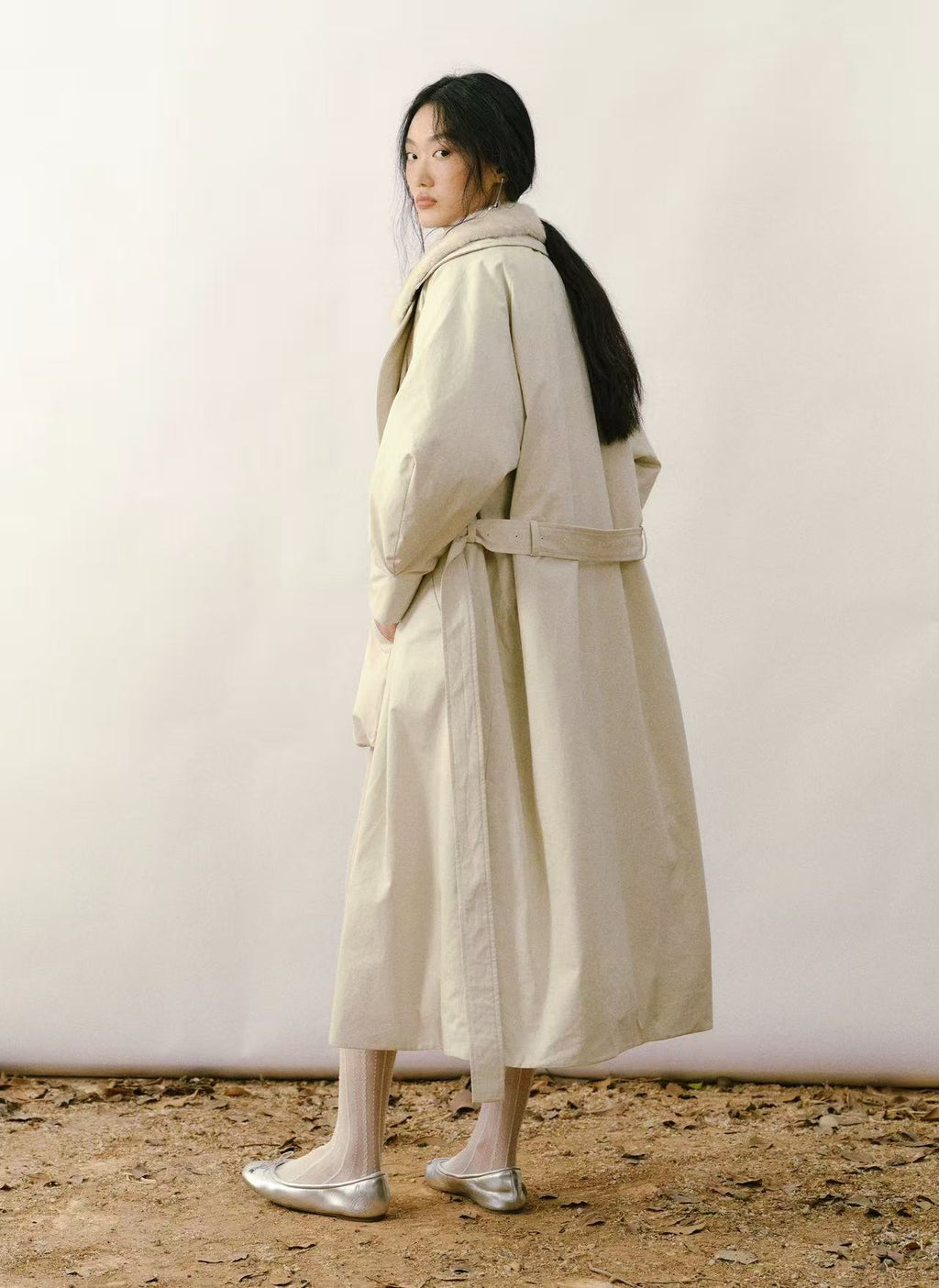 Faux Double-Layer Down Belted Coat