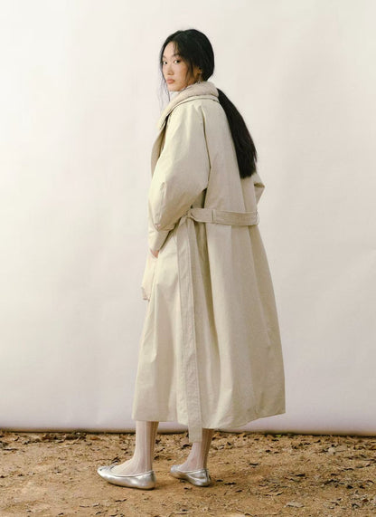 Faux Double-Layer Down Belted Coat