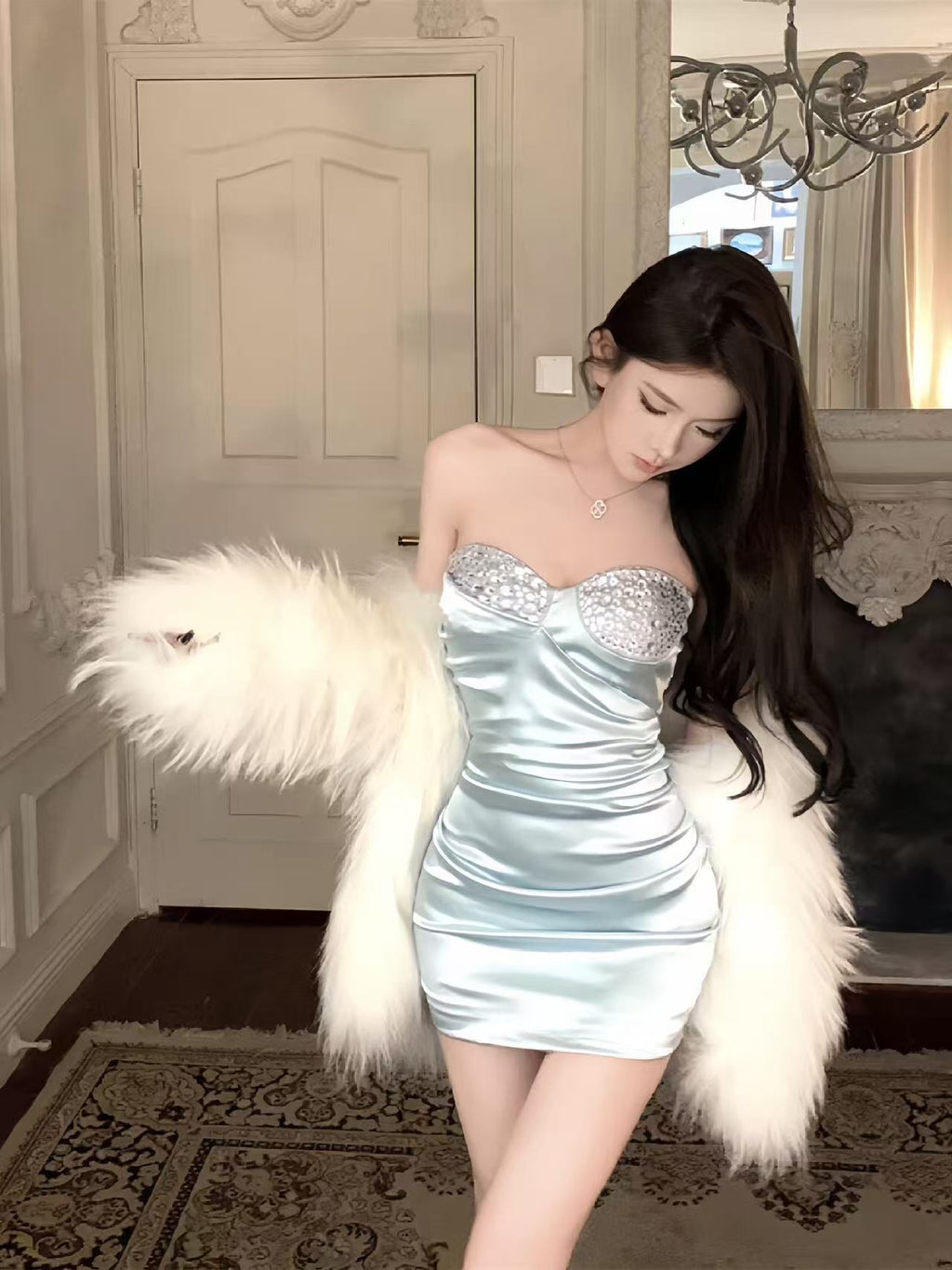 Crystal Bustier Satin Mini Dress