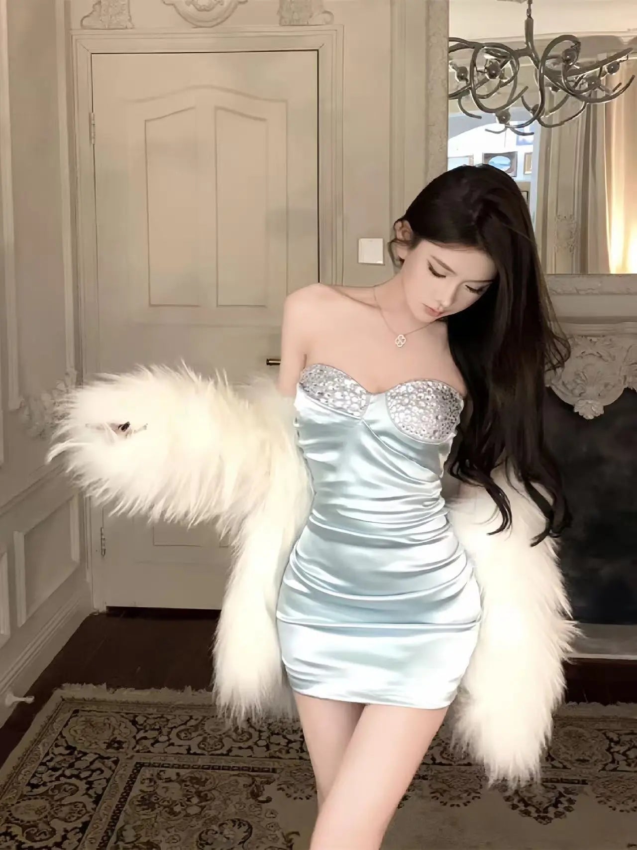 Crystal Bustier Satin Mini Dress - Velanocta