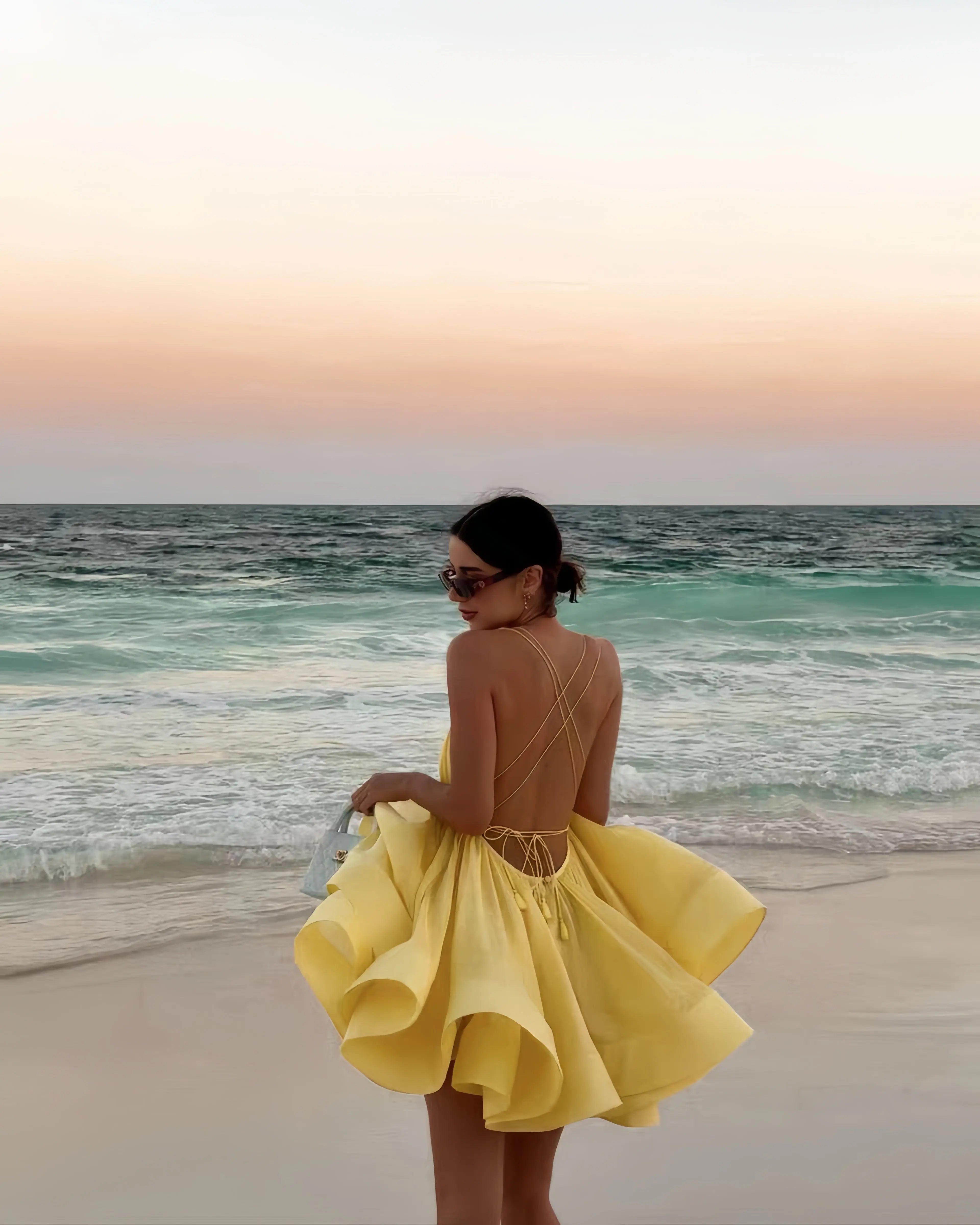 Island Breeze Backless Flare Dress - Velanocta