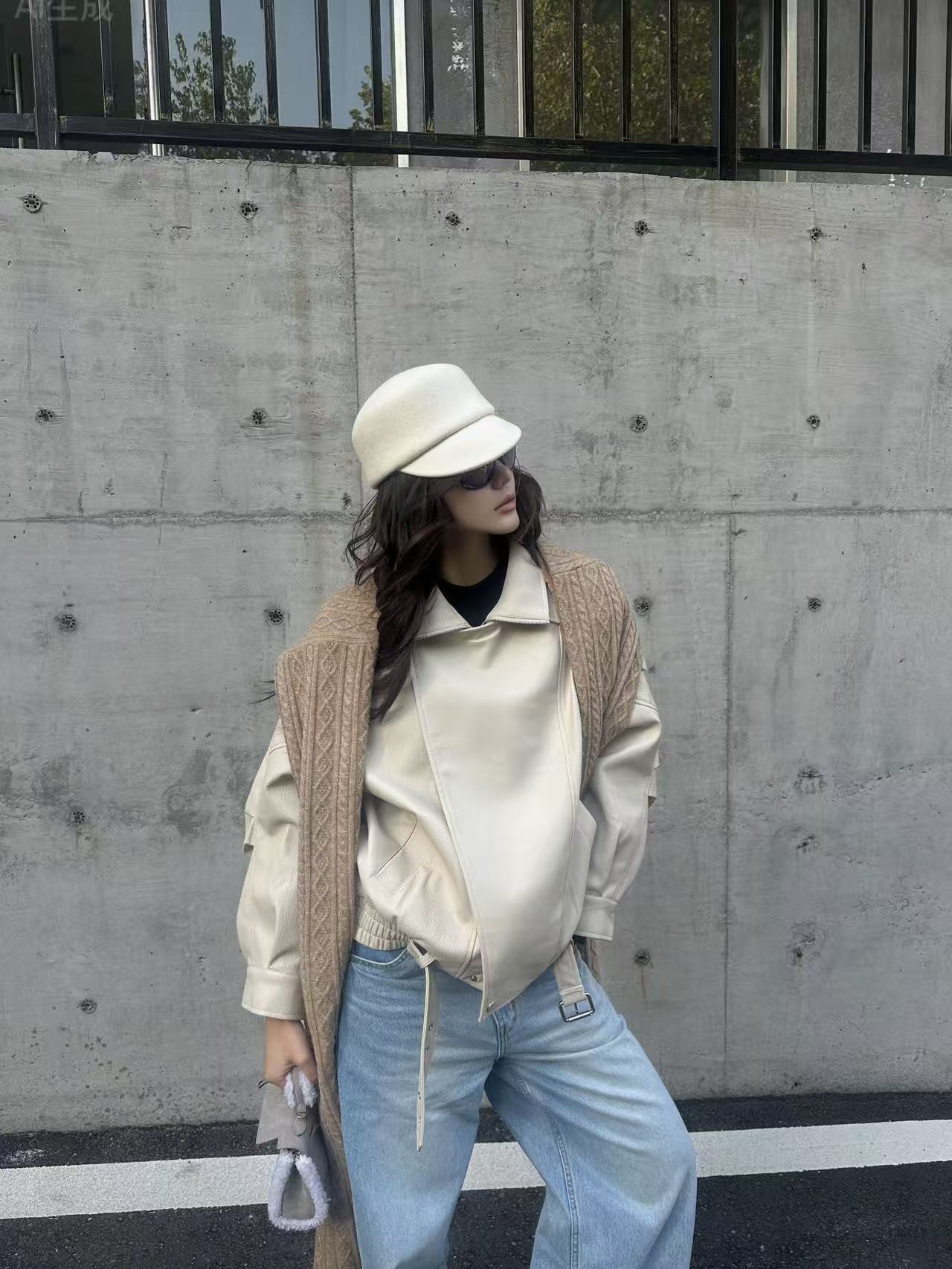 Vintage Litchi-Grain Oversized PU Moto Jacket