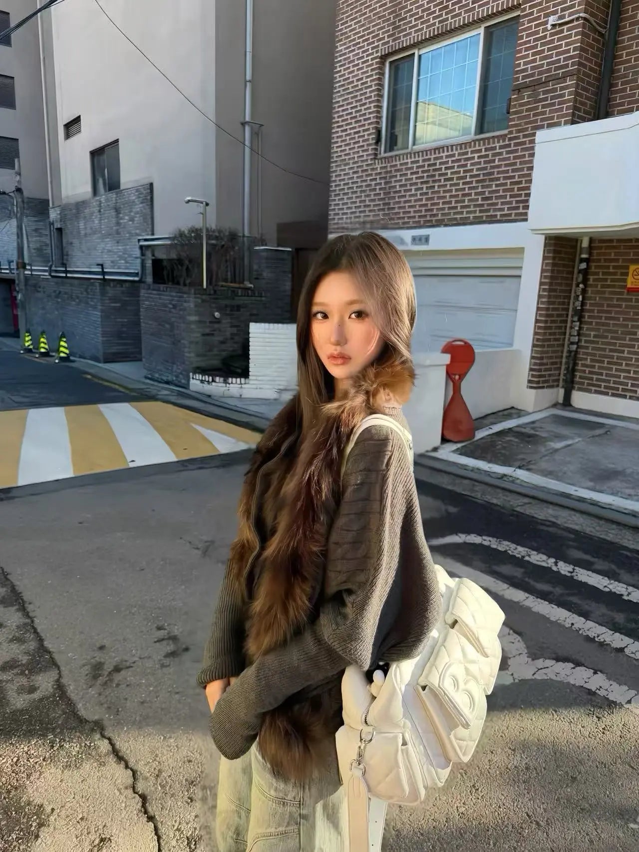 Merino Wool Coat with Oversized Mink-Feel Collar - Velanocta