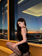 Satin Halter Top & Sequin Mini Skirt Set