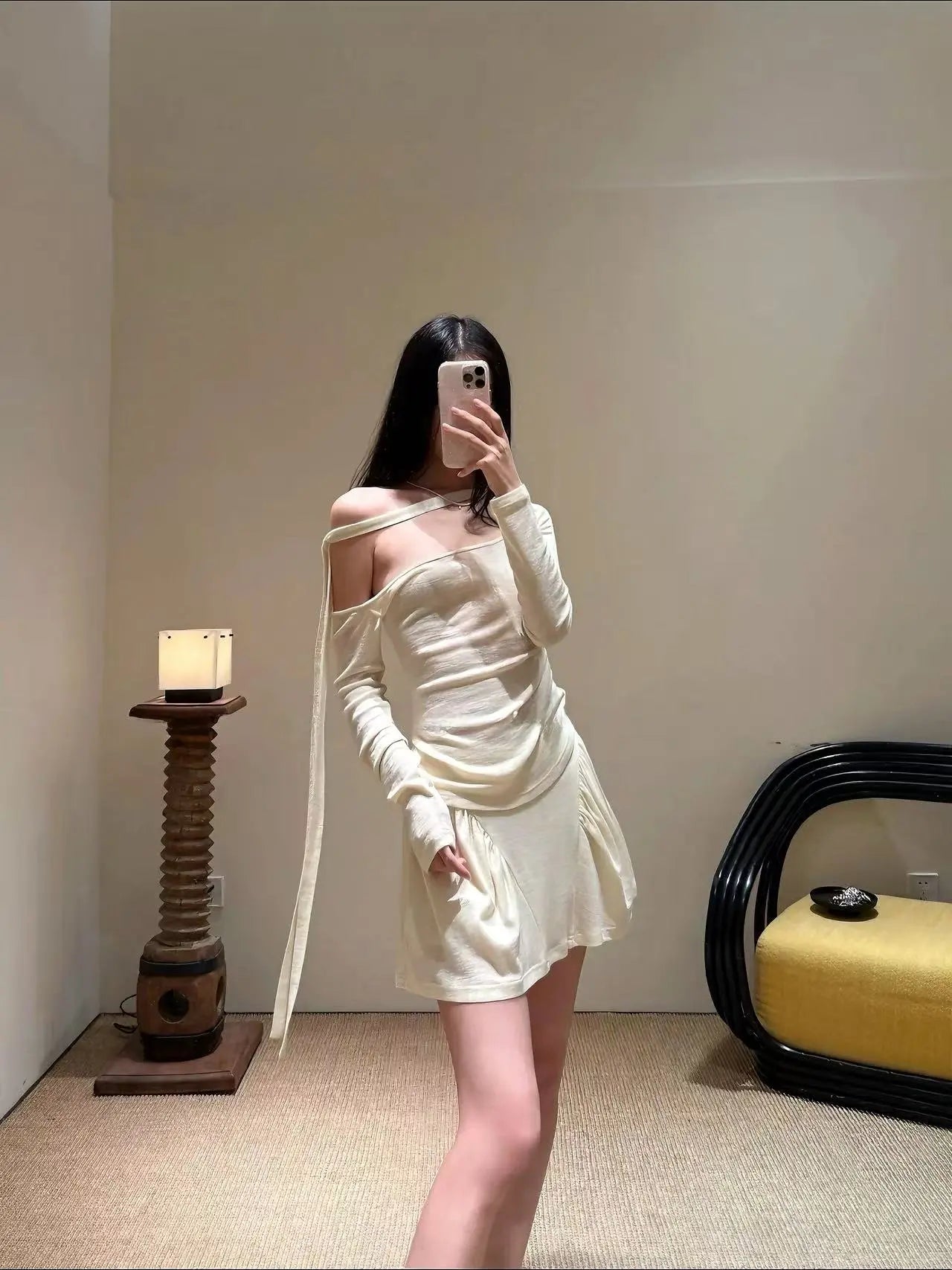 Asymmetric Off-Shoulder Knit Set - Velanocta