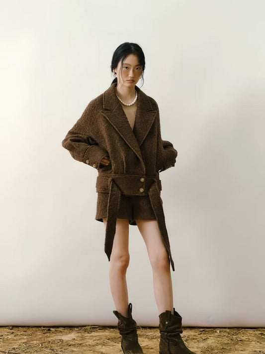 Cloud-Texture Wool Blend Notched-Lapel Jacket