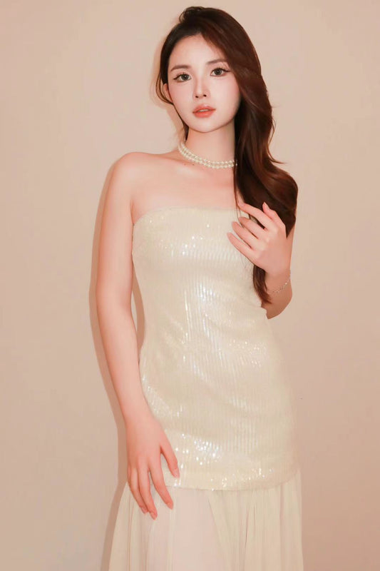 Ivory Sequin Strapless Maxi Dress