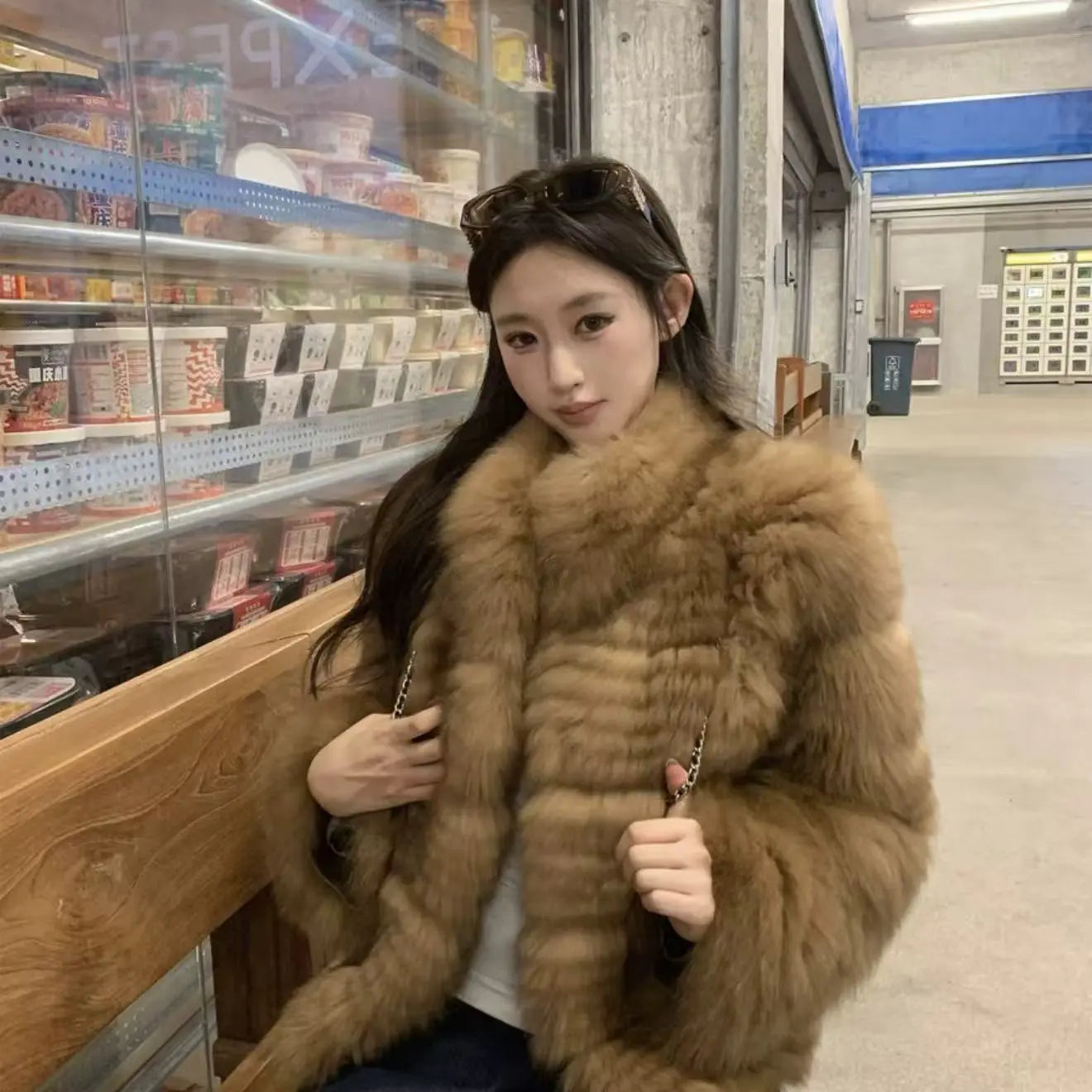 Amber Fox Fur Carved-Stripe Coat with High Collar — SAGA Certified - Velanocta