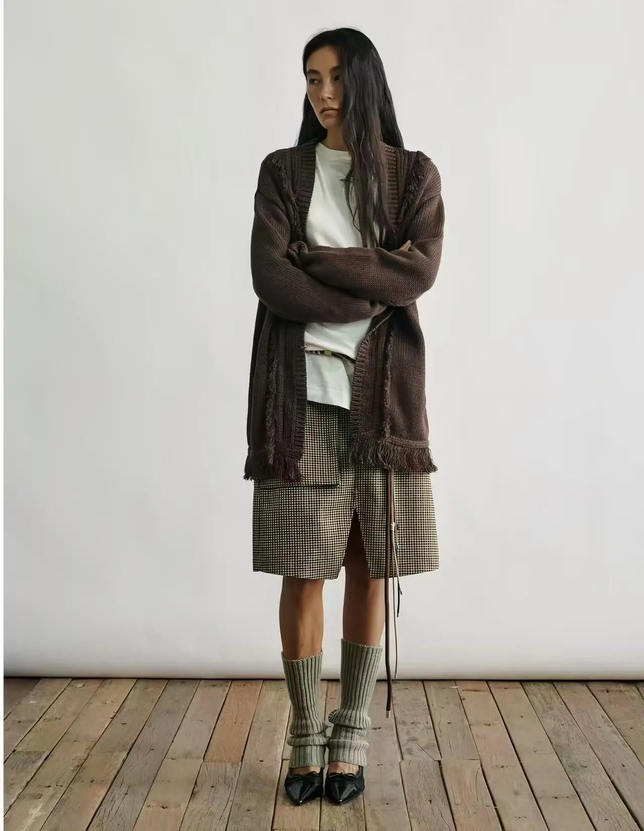 Cotton Blend Fringe Knit Cardigan - Velanocta