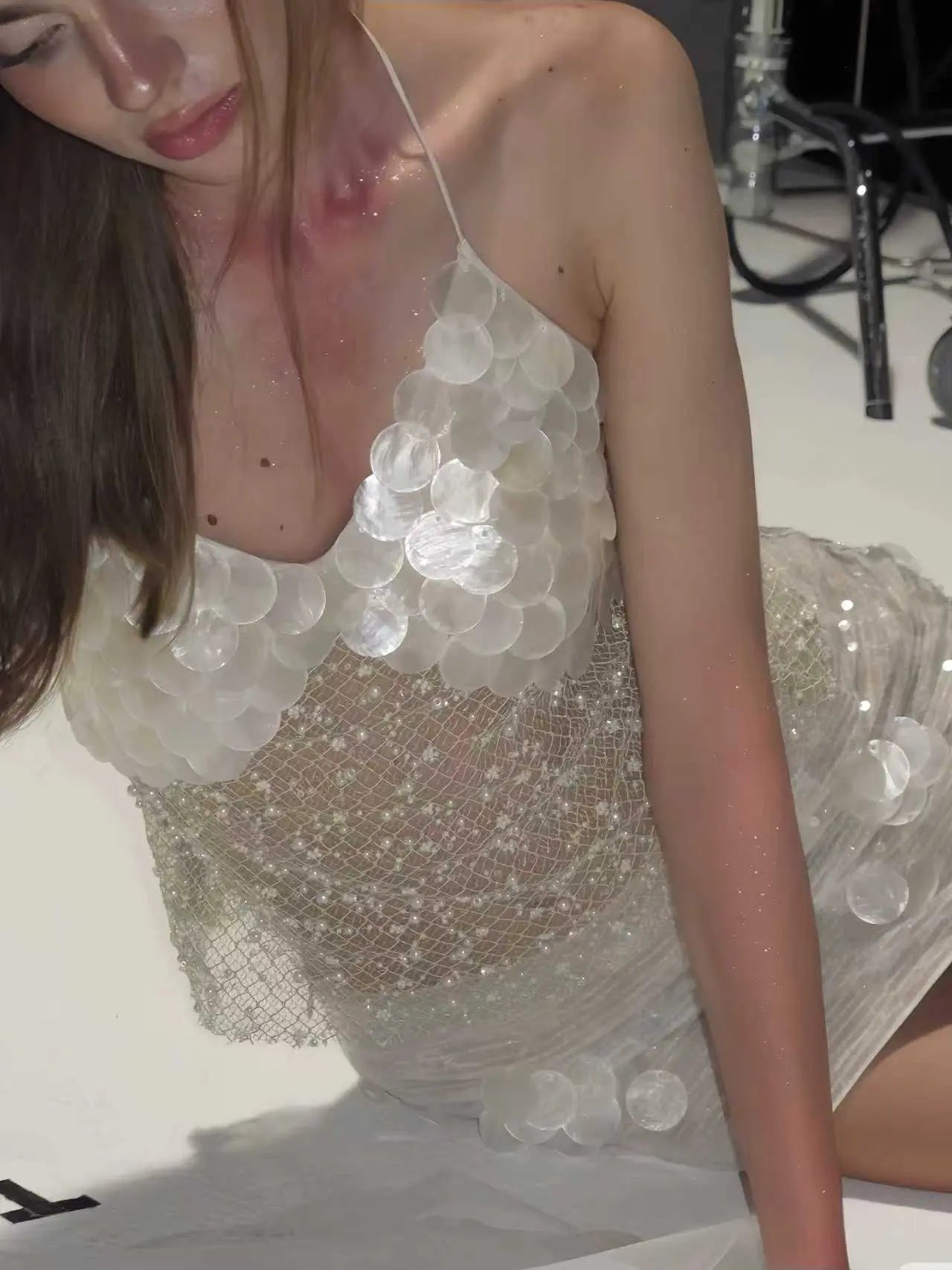 Beaded Sheer Halter Top & Mini Skirt Set - Velanocta