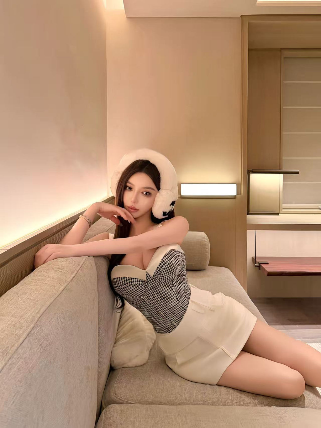 French Houndstooth Bustier Top