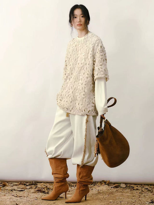 Embroidered Cut-Out Down Shirt Jacket