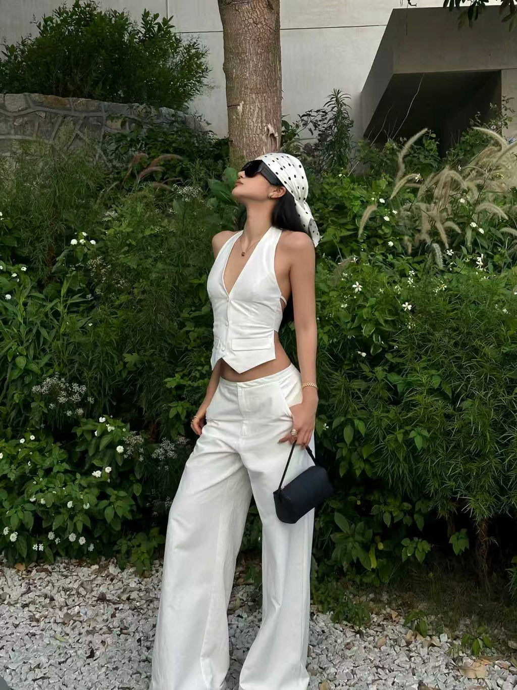 Tailored Halter Vest & Wide-Leg Trousers Set